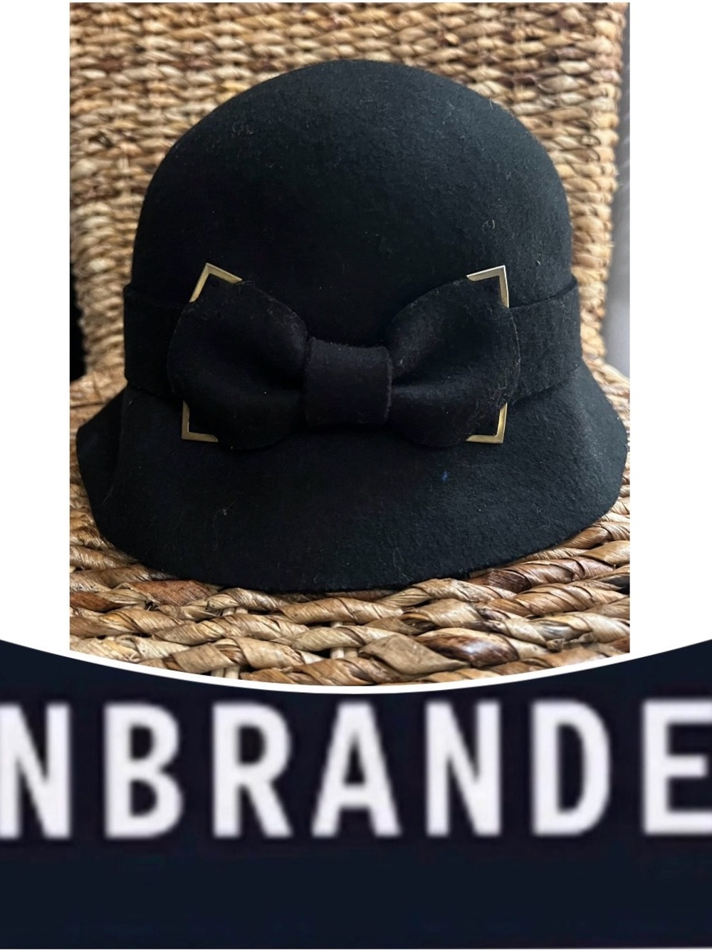 UNBRANDED Black Wool Felt Cloche Hat